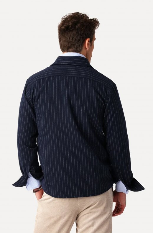 Less Worries - Woven Overshirt - Navy Pinstripe