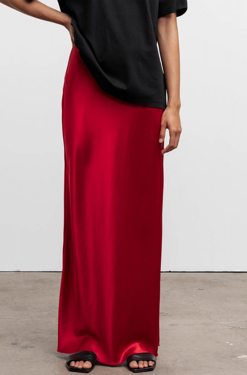 Ahlvar Gallery Hana Long Logo Satin Skirt Red DAM ahlvar-gallery-hana-long-logo-satin-skirt-red-dam