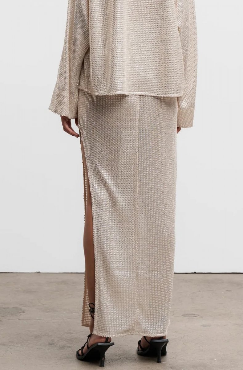 Straight Ankle Sequin Skirt Cream