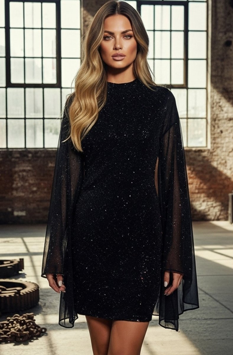Mixed Brands - Sequin Dress with pretty Sleeve 3577 - Black